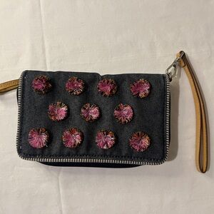 Vera Bradley Pom Pom Chambray RFID wristlet wallet